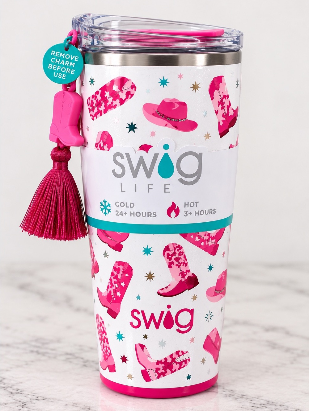 NWT Swig Life 24 Oz Let’s Go Girls Tumbler Pink Cowboy Boots